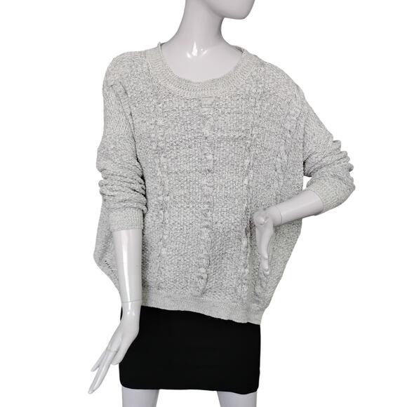 Millau 100% Cotton Cable Knit Sweater Small Relaxed Fit Marled White Pullover - Picture 2 of 8